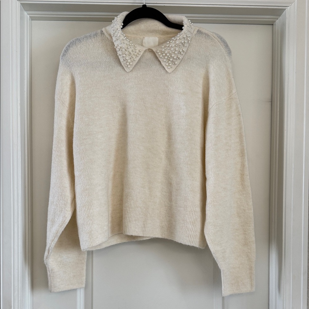 H&M Cream Sweater with Pearl Collar
